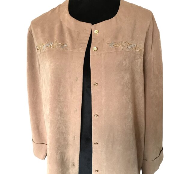 Gepetto Rhinestone Embellished Blazer: Vintage 70s Jacket, Camel Tan Size L - Picture 7 of 11